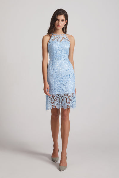 halter lace short bridesmaid dress
