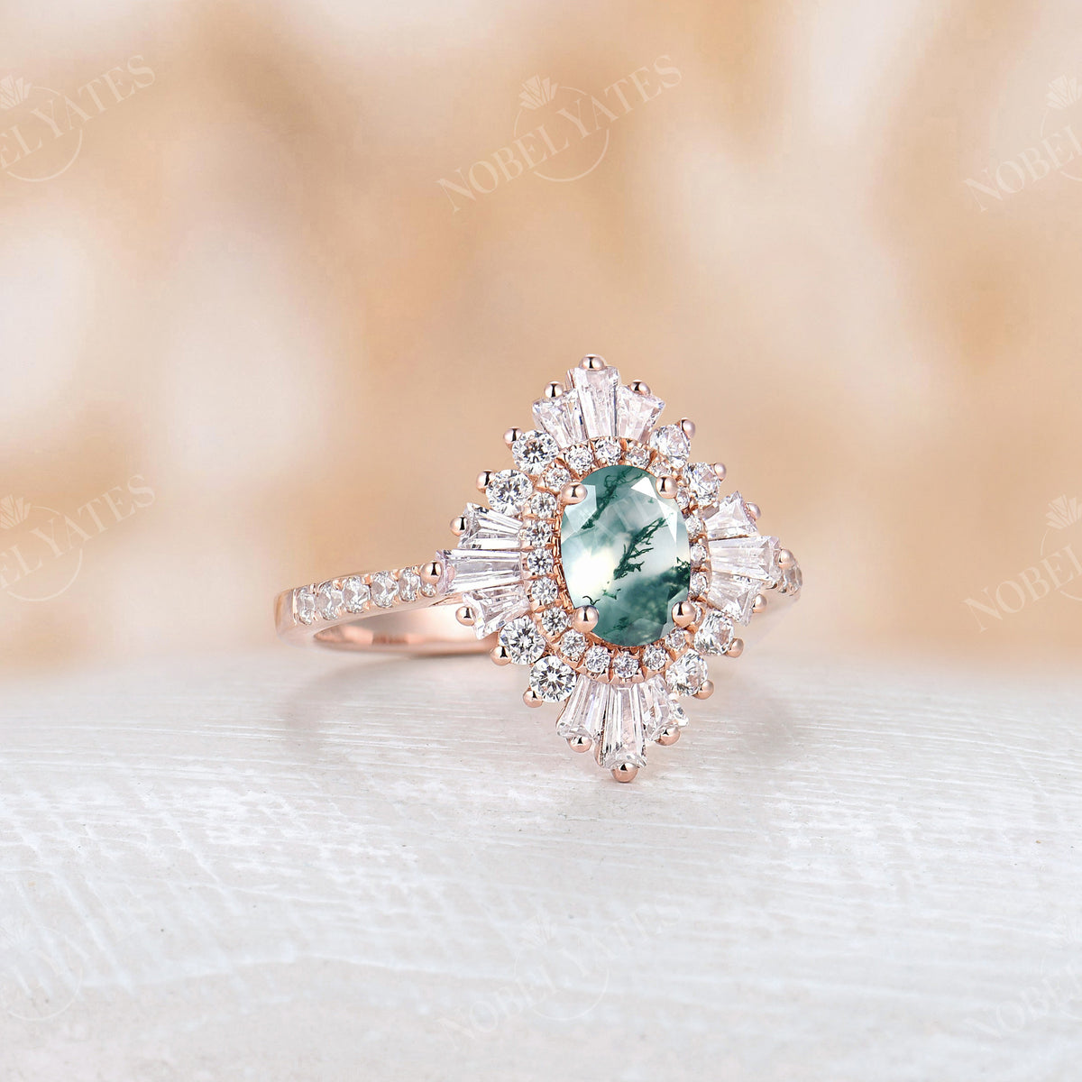 vintage moss agate engagement ring