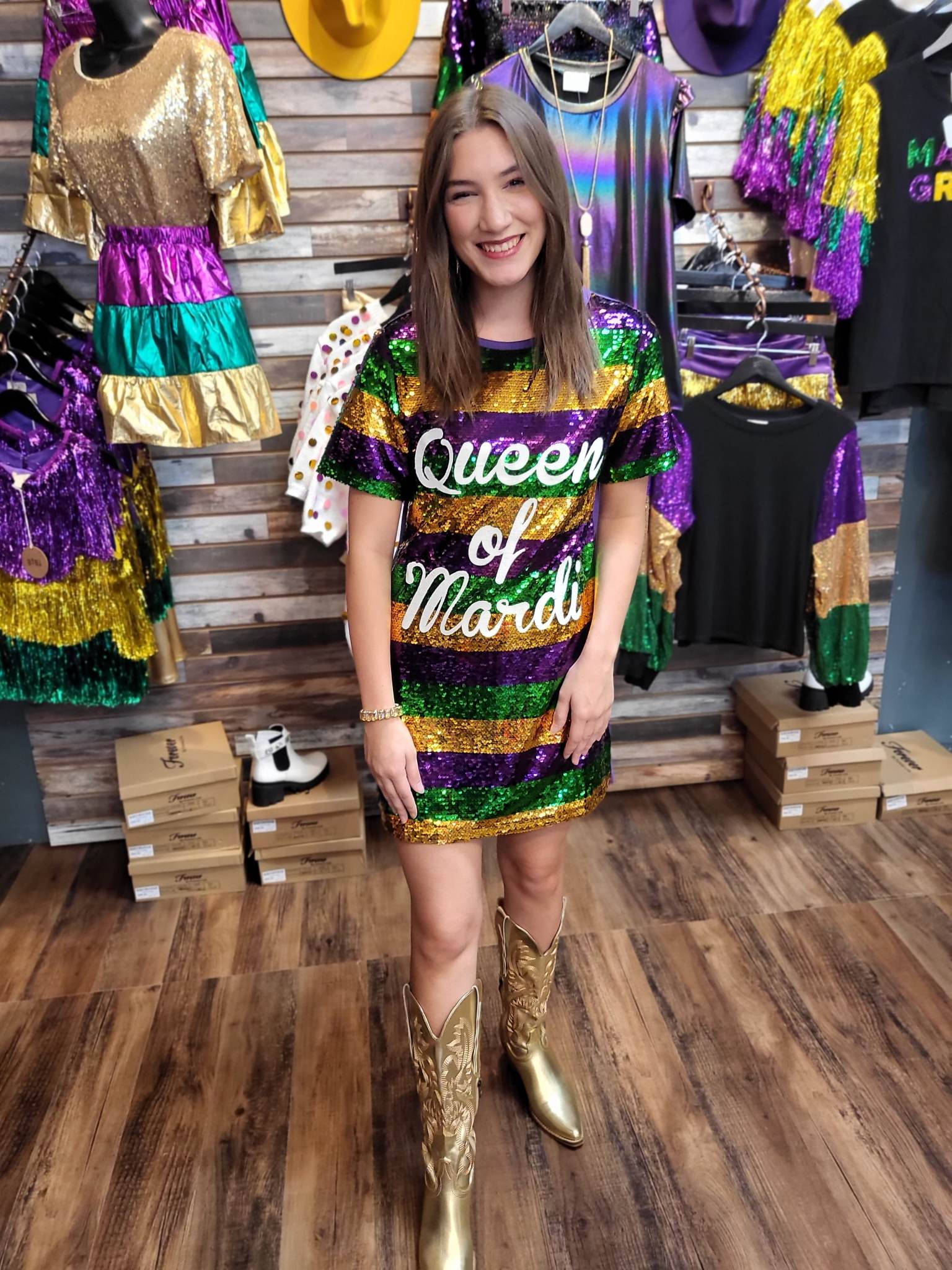 Queen of Mardi Sequin Dress