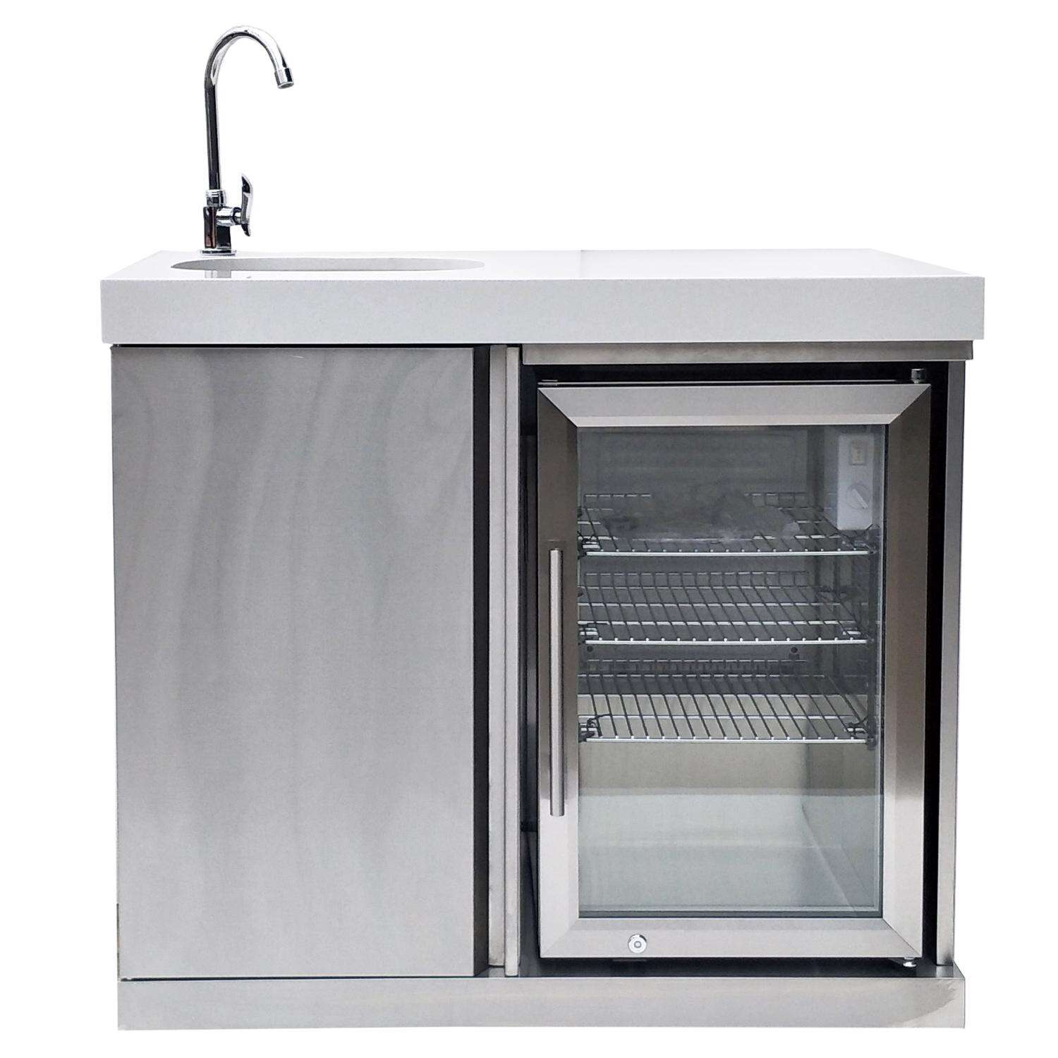 Mont Alpi Beverage Center Cabinet Module with Sink & 2.6 Cu. Ft. Outdoor Refrigerator in Stainless Steel (MASF)