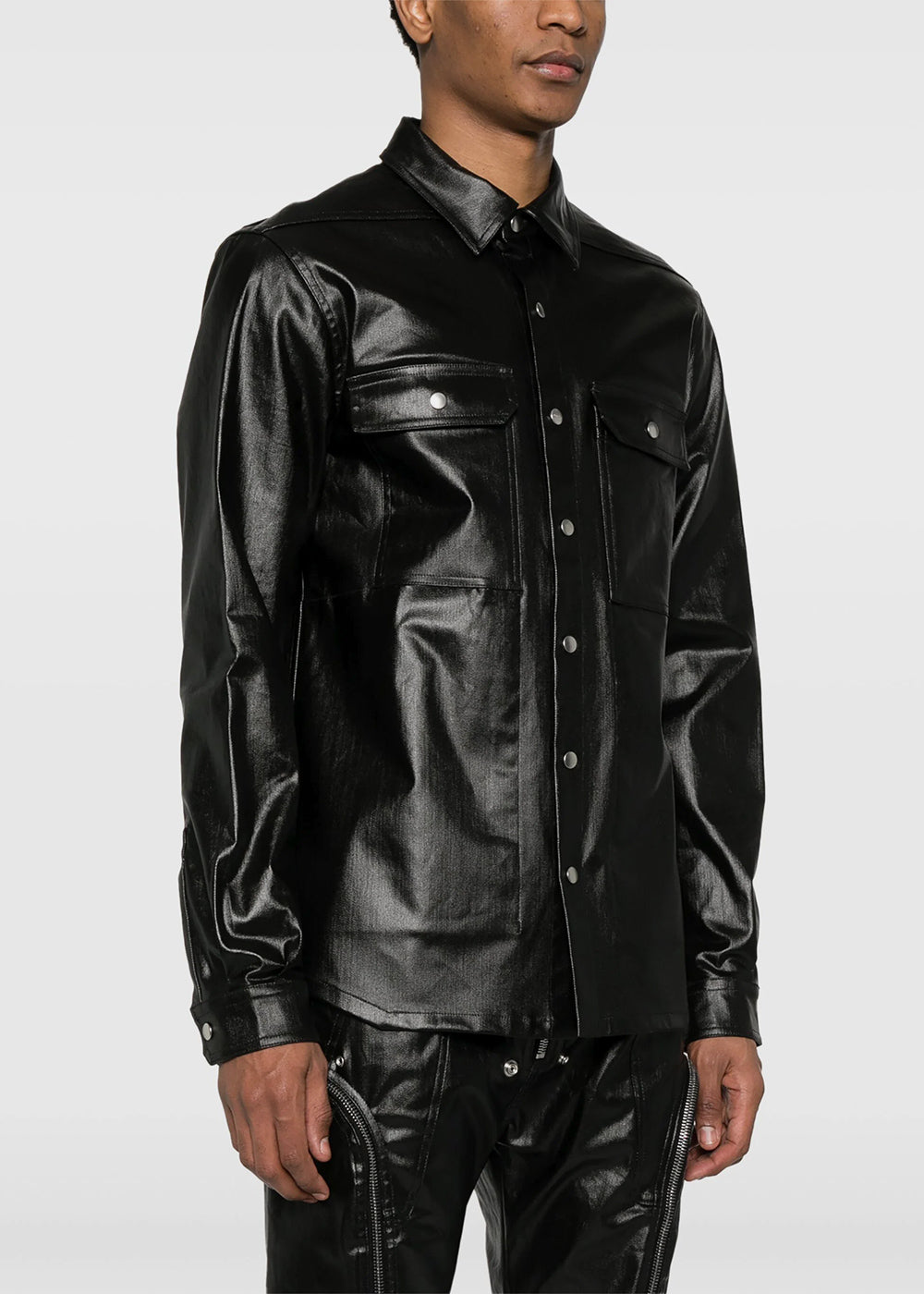 RICK OWENS Black Coated Denim Shirt Jacket