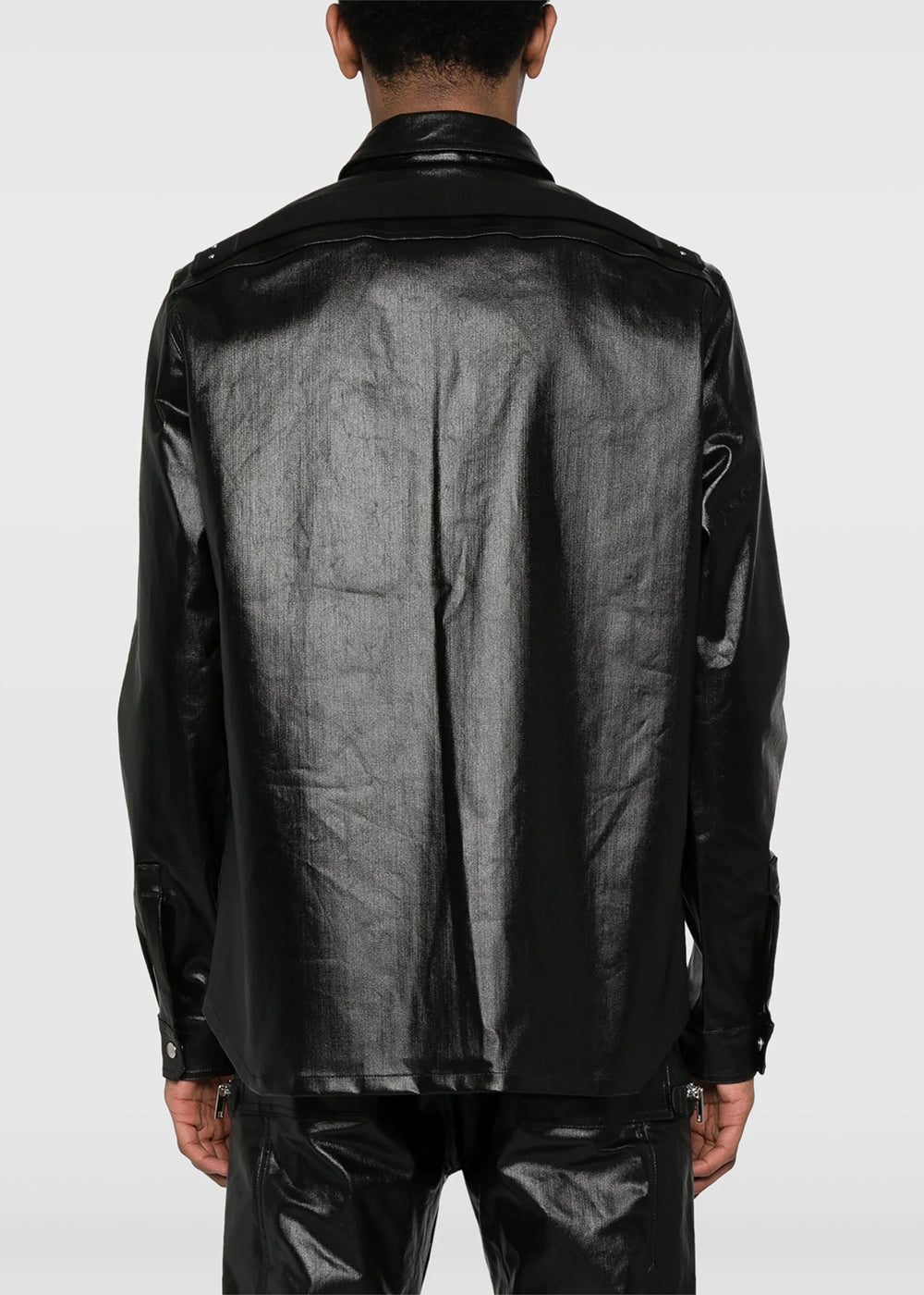 RICK OWENS Black Coated Denim Shirt Jacket