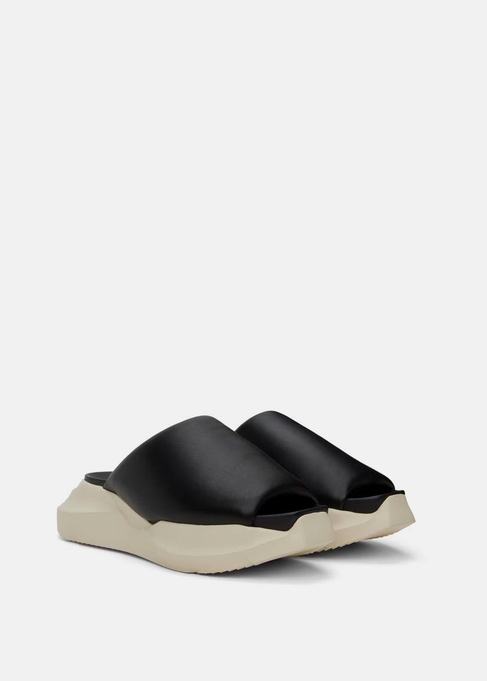 RICK OWENS Black Leather Platform Sliders