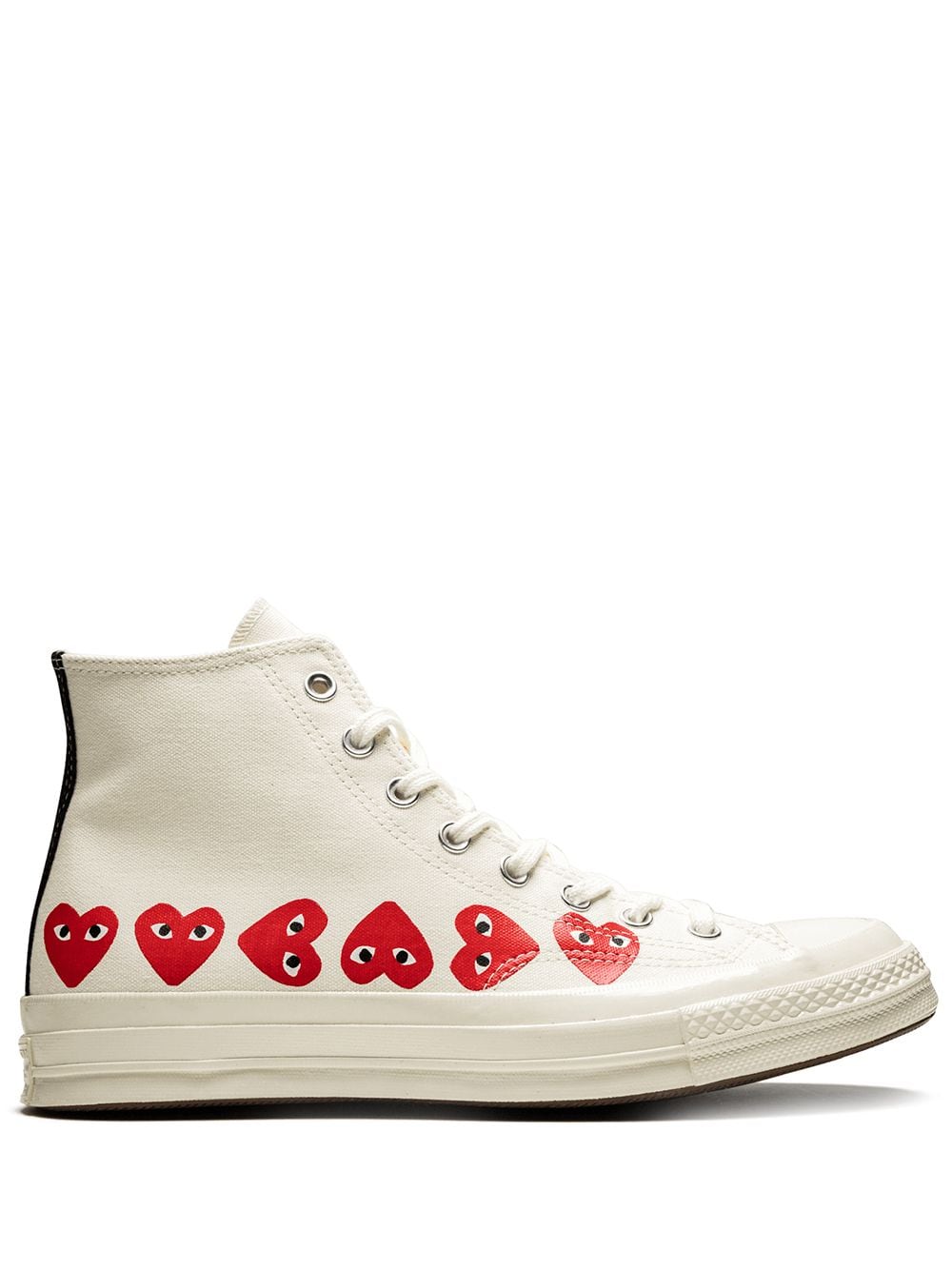 COMME DES GARCONS PLAY X CONVERSE CHUCK TAYLOR MULTI HEART HIGH TOP SNEAKERS