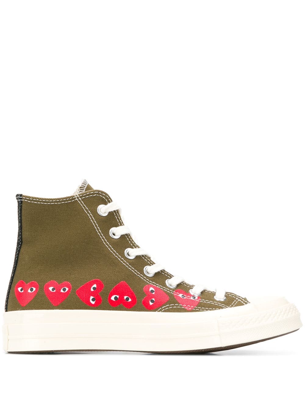 COMME DES GARCONS PLAY X CONVERSE CHUCK TAYLOR MULTI HEART HIGH TOP SNEAKERS