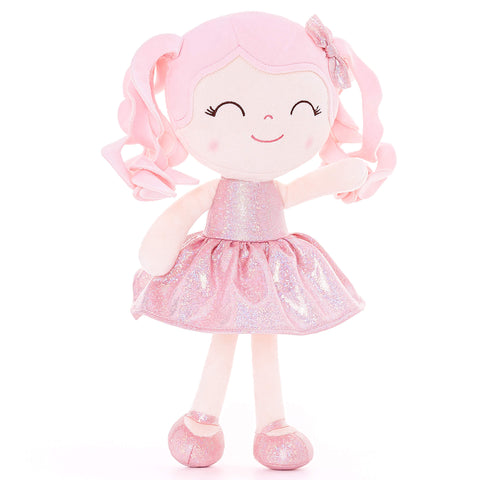 Gloveleya Curly Plush Doll Shiny Glitter Pink Dress