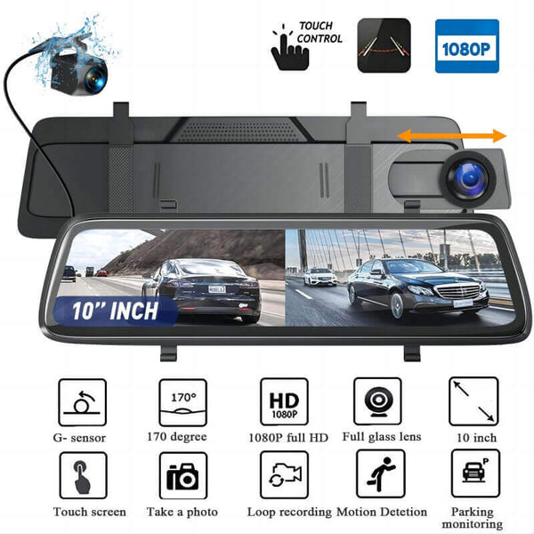 Mirror Dash Cam Dual 1080p Lens FHD 10 Inch Touchscreen With 24h Car Parking Monitor, Star Vision, 32GB