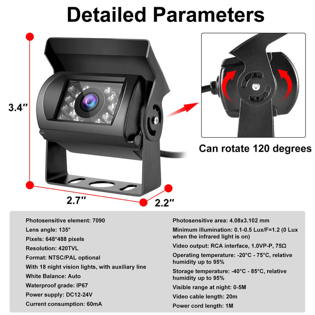 Detailed Parameters of Truck, lorry reversing monitor camera