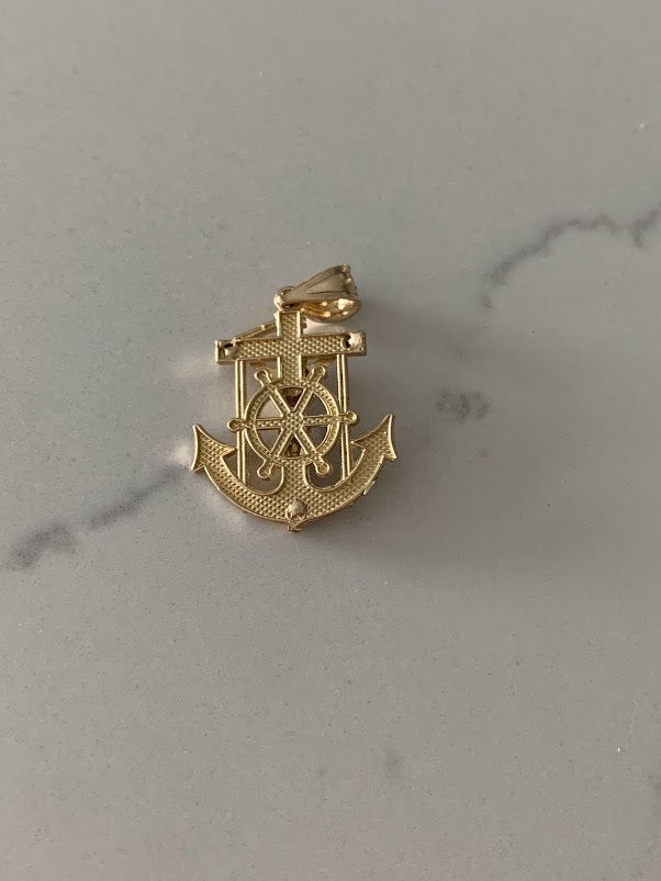 14K Solid Gold Jesus in a Anchor Pendant | Yellow Gold Pendant | Anchor Pendant | 14K Gold Pendant