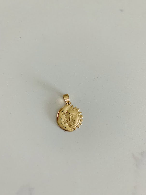 14K Solid Gold Moon and Sun Pendant | Yellow Gold Moon and Sun Pendant | Moon and Sun Pendant | 14K Solid Gold Pendant |