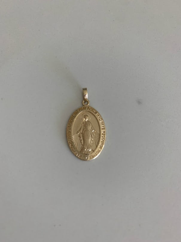 21MM 14K Solid Gold Virgin of Miracles | Yellow Gold Pendant | Catholic Pendant | 14K Solid Gold Pendant