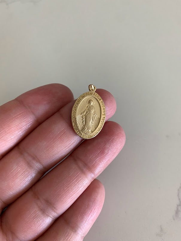 21MM 14K Solid Gold Virgin of Miracles | Yellow Gold Pendant | Catholic Pendant | 14K Solid Gold Pendant