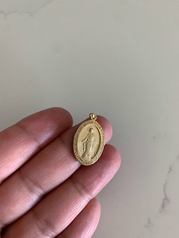 21MM 14K Solid Gold Virgin of Miracles | Yellow Gold Pendant | Catholic Pendant | 14K Solid Gold Pendant