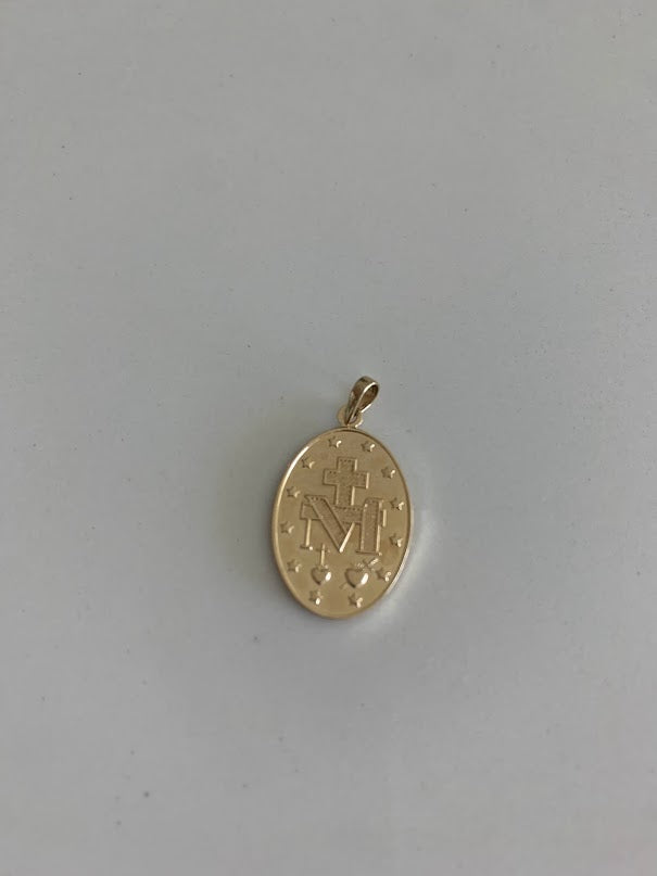 21MM 14K Solid Gold Virgin of Miracles | Yellow Gold Pendant | Catholic Pendant | 14K Solid Gold Pendant