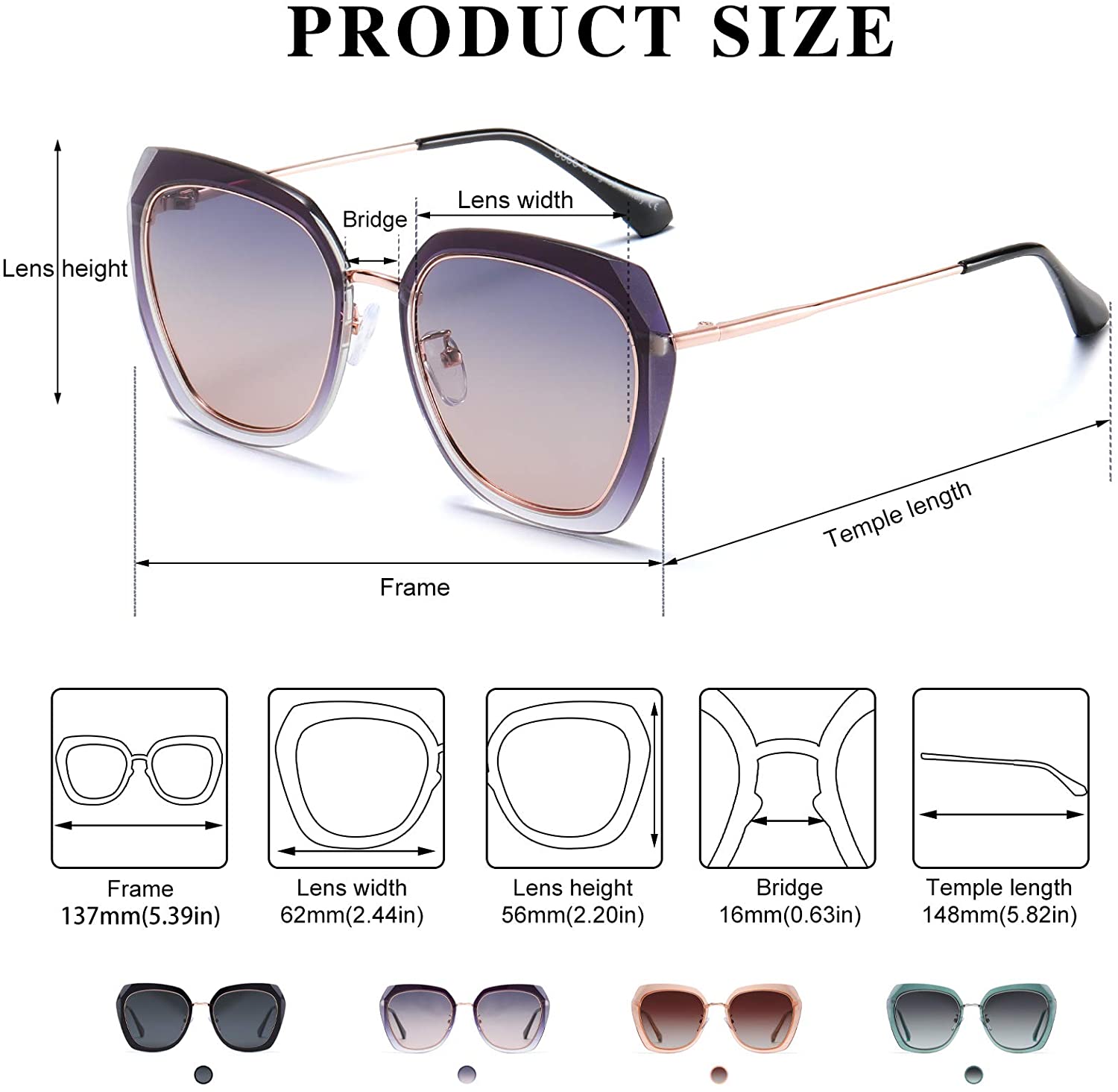 DUCO Diamond Trim Style Sunglasses for Women Polarized UV