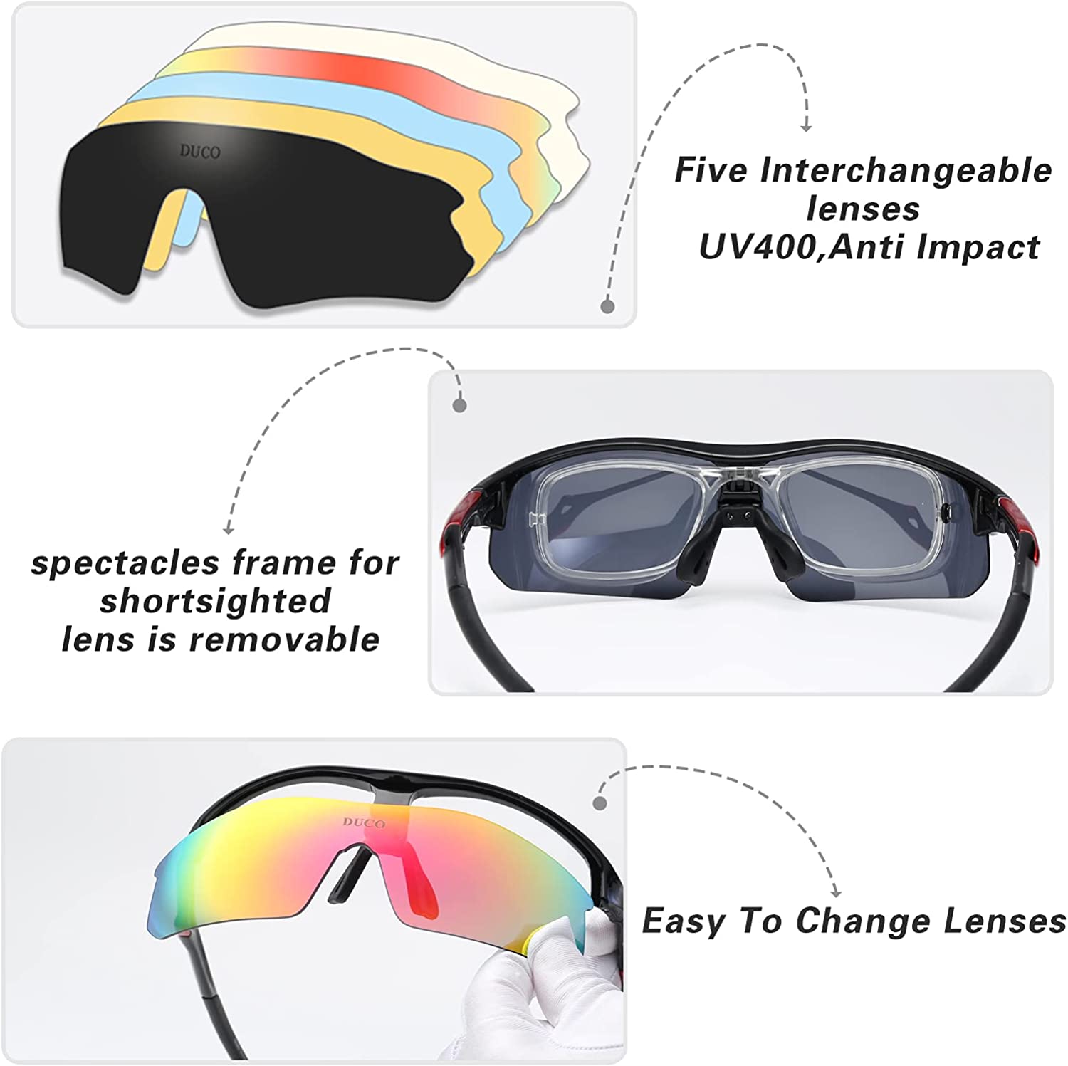 Duco Polarized Sports Cycling Sunglasses for Men with 5 Interchangeable  Lenses for Running Golf Fishing Hiking Baseball