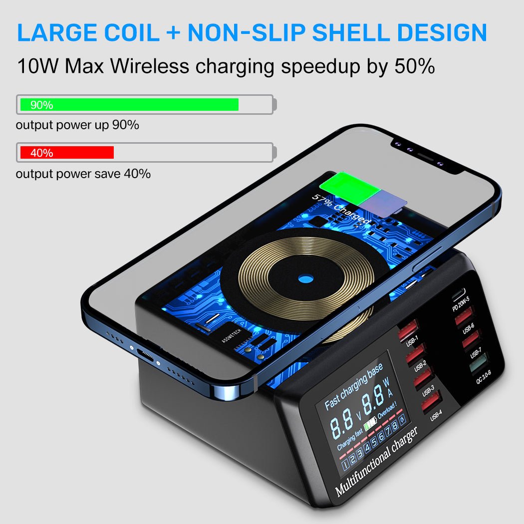 Woowooh 100W 8 Ports USB Charging Station with Wireless Charger