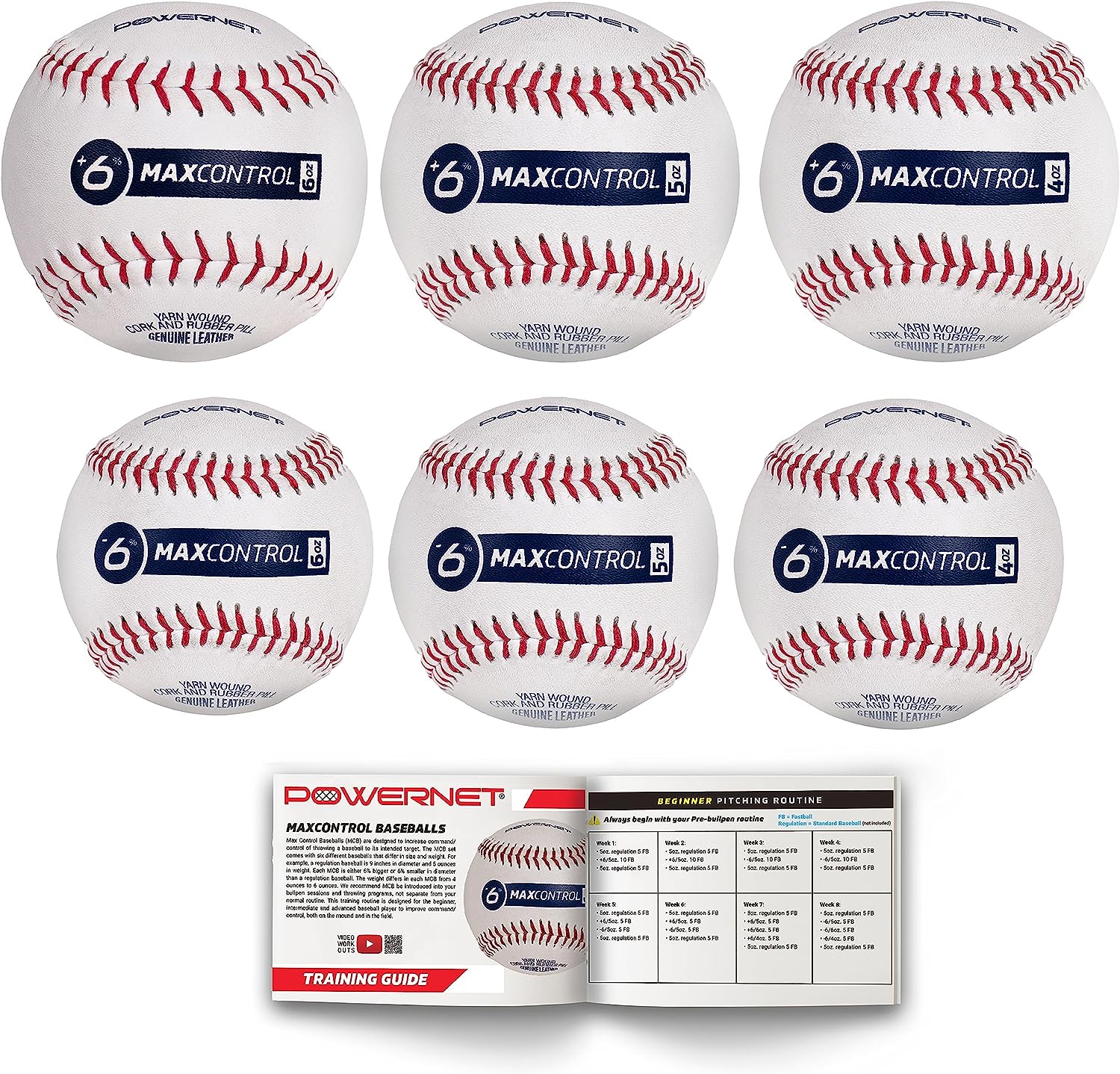 PowerNet MaxControl Baseballs Genuine Leather 6 Baseballs
