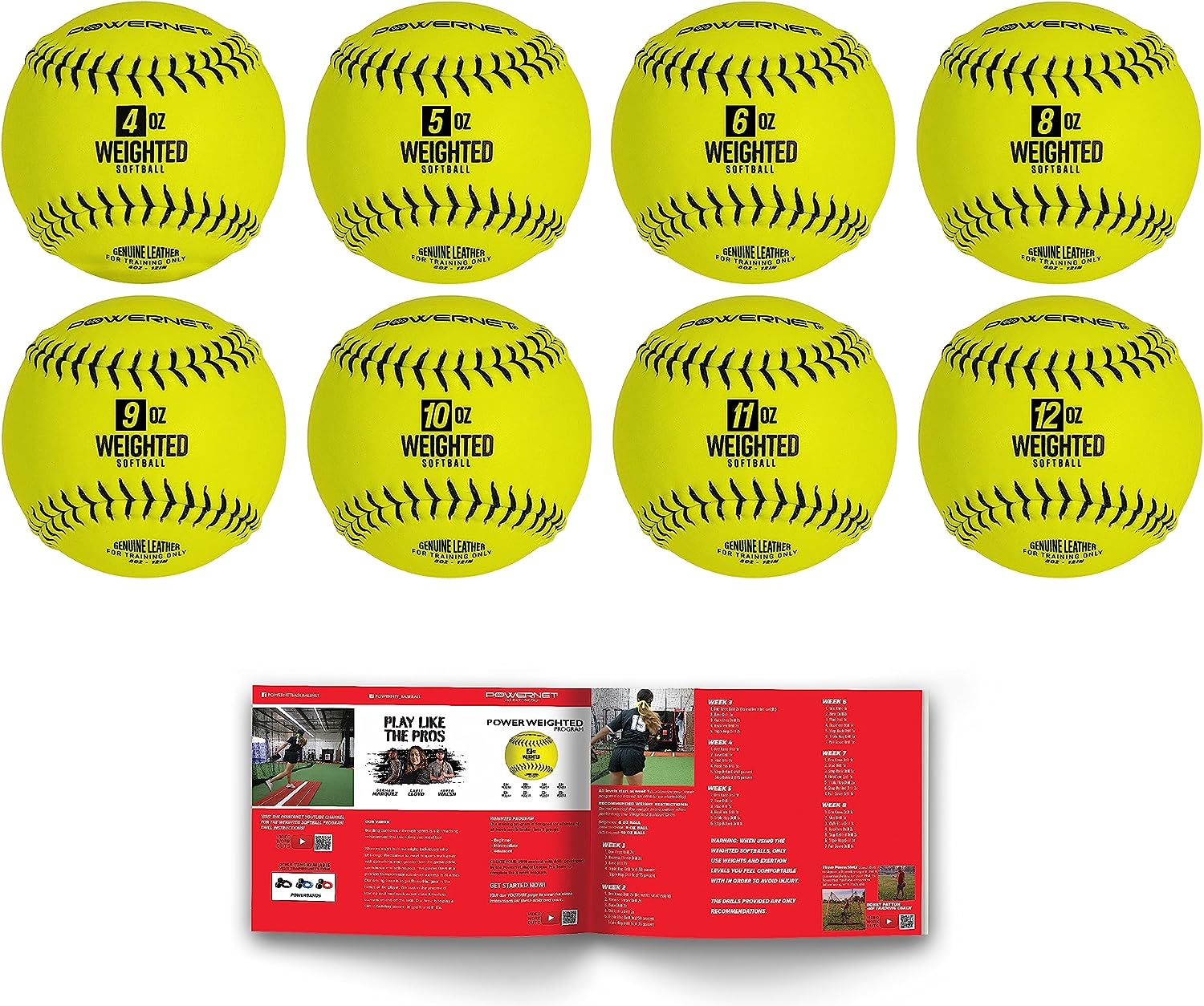 Powernet Weighted Softballs | 8 Different Weights Included | 4 to 12 oz