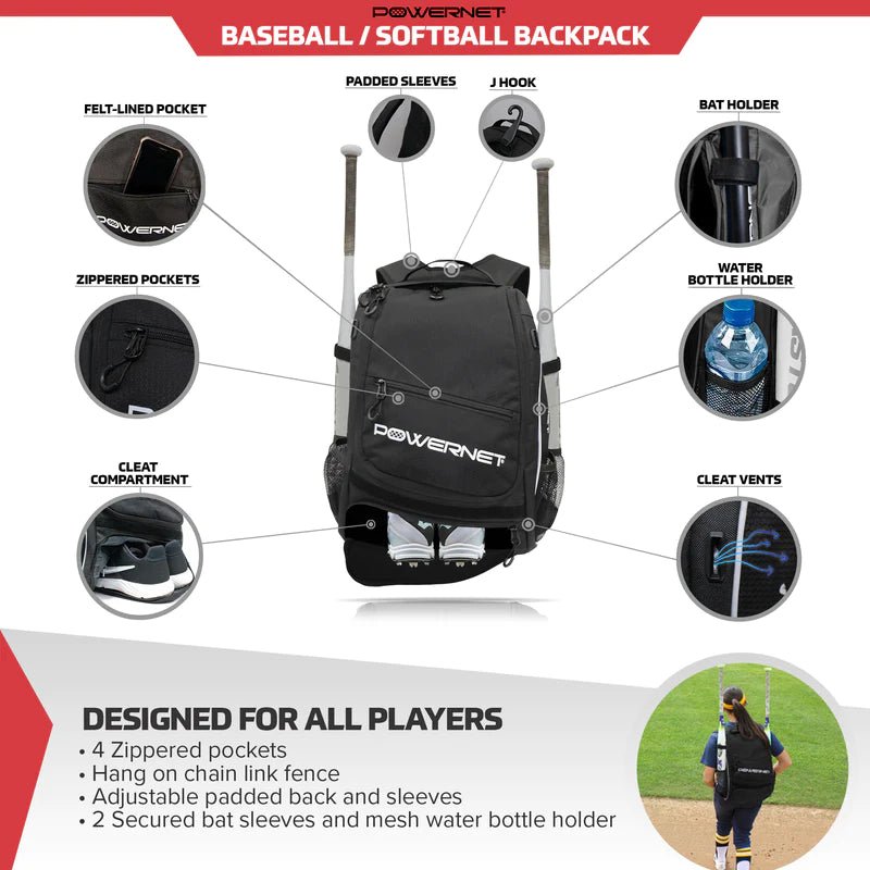 PowerNet Youth Starter Backpack Dual Bat and Cleat Carrier