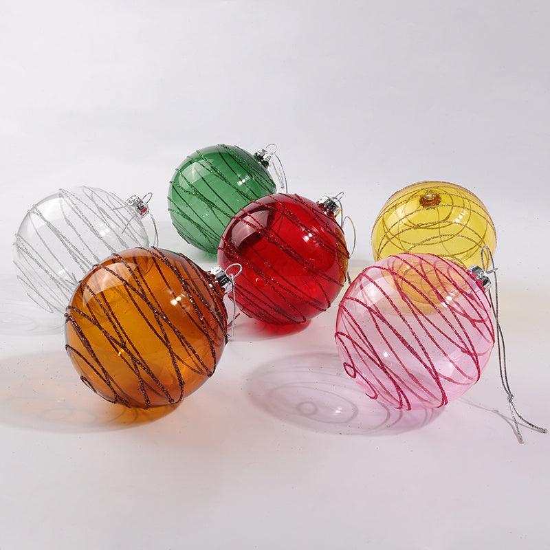 6Pcs Painted Decor Christmas Shop Hanging Baubles Craft Xmas Mixed Glitter Balls