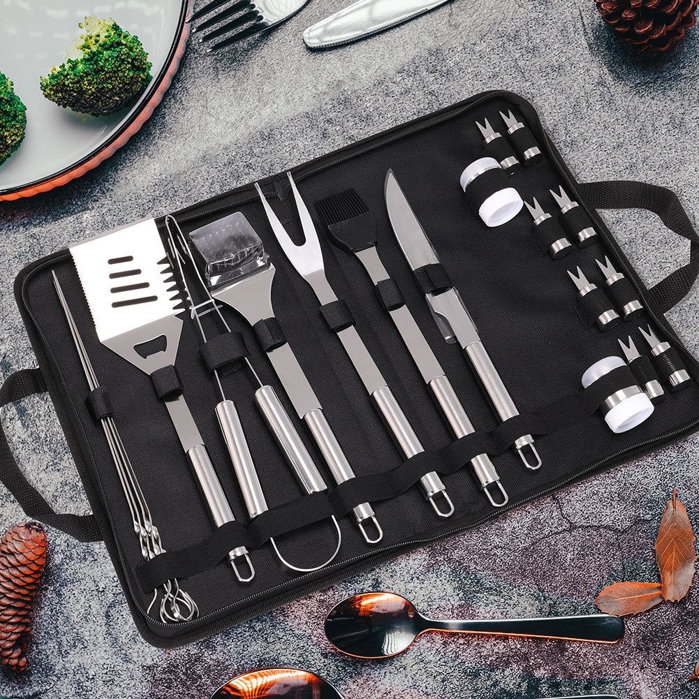 20Pcs Steel BBQ Grill Tools Set Outdoor Barbecue Utensils