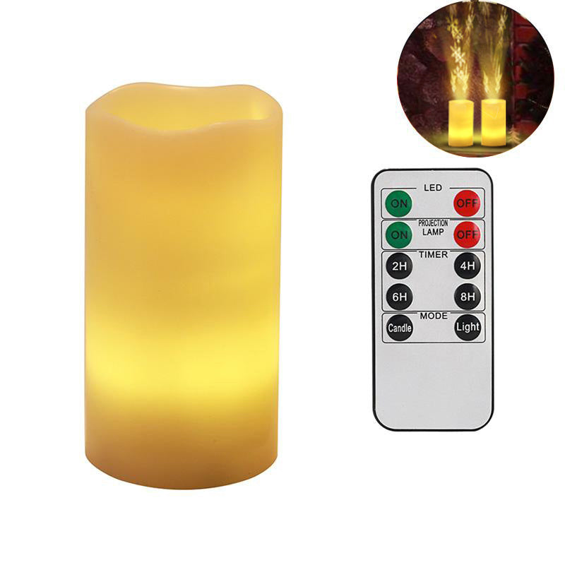 LED Flameless Pillar Candle Light Night Light Snowflake Projection 4 Timing Mode