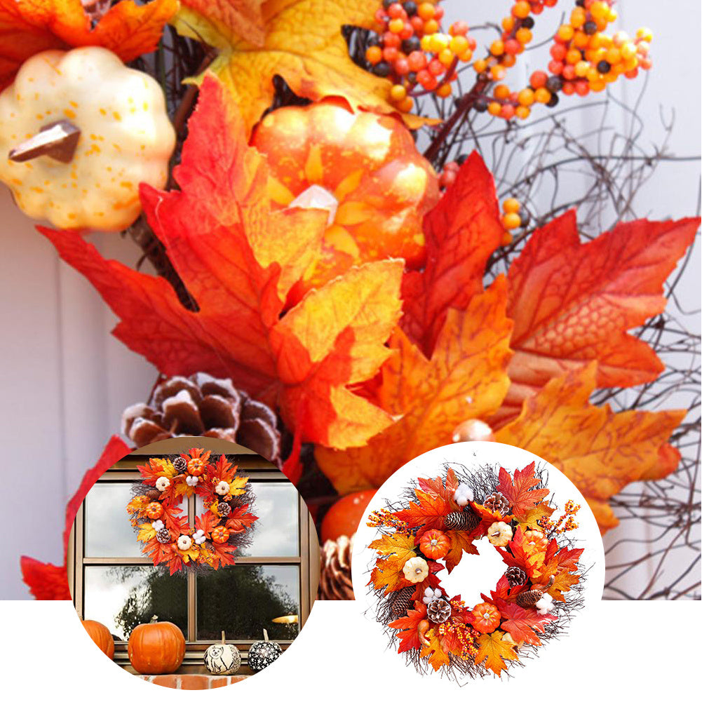 Autumn Maple Leaf Pumpkin Wreath Halloween Home Party Decor