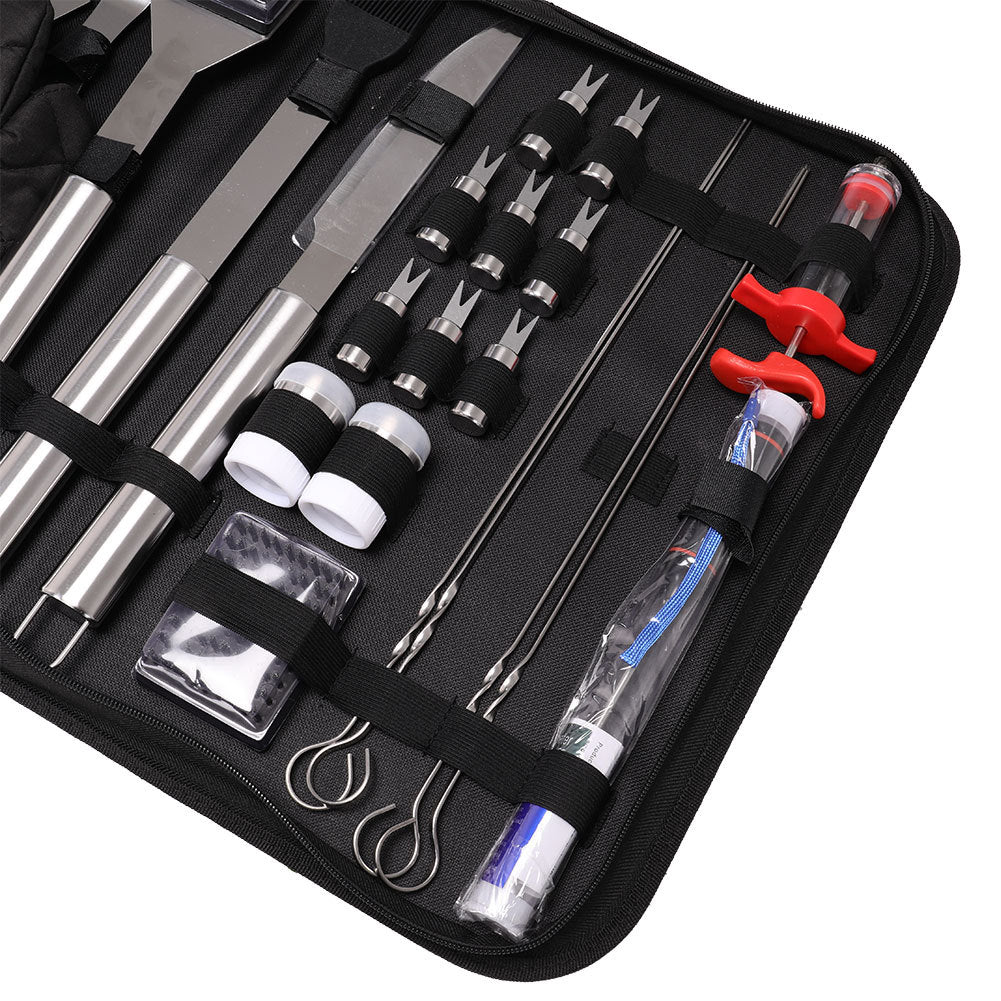 25Pcs Steel BBQ Grill Tool Set Barbecue Utensils Cutlery Kit