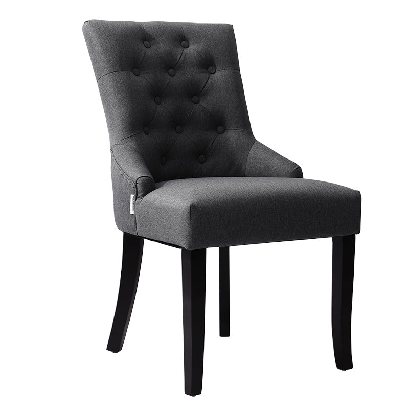 2x Button Back Dining Chairs Retro Fabric Padded Kitchen Dinner Seat