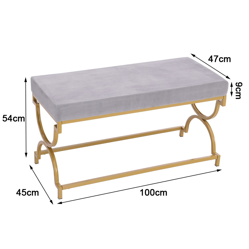 2 Seater Upholstered Velvet Bench Pouffe Bed End Stool