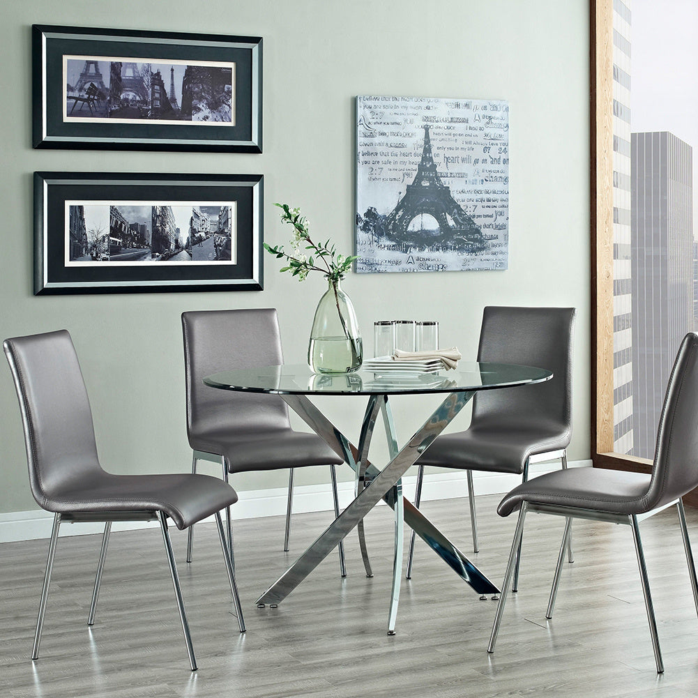 Round Tempered Glass End Table Accent Coffee Table Chrome Legs