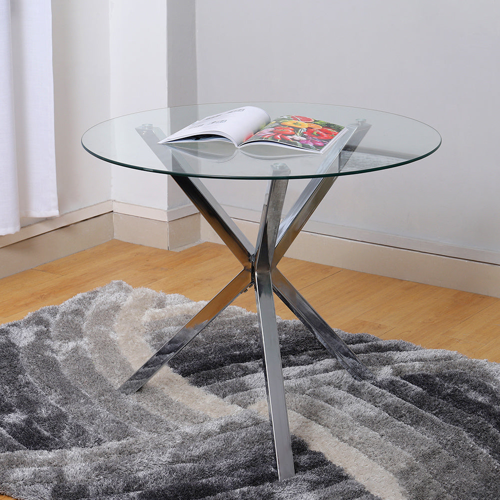Clear Tempered Glass Round Side Coffee Table Tea Table Chrome Legs