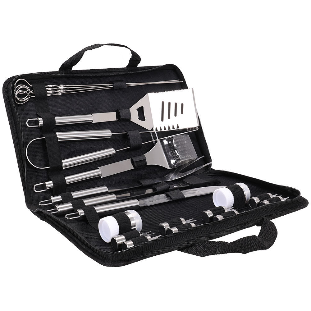 20Pcs Steel BBQ Grill Tools Set Outdoor Barbecue Utensils