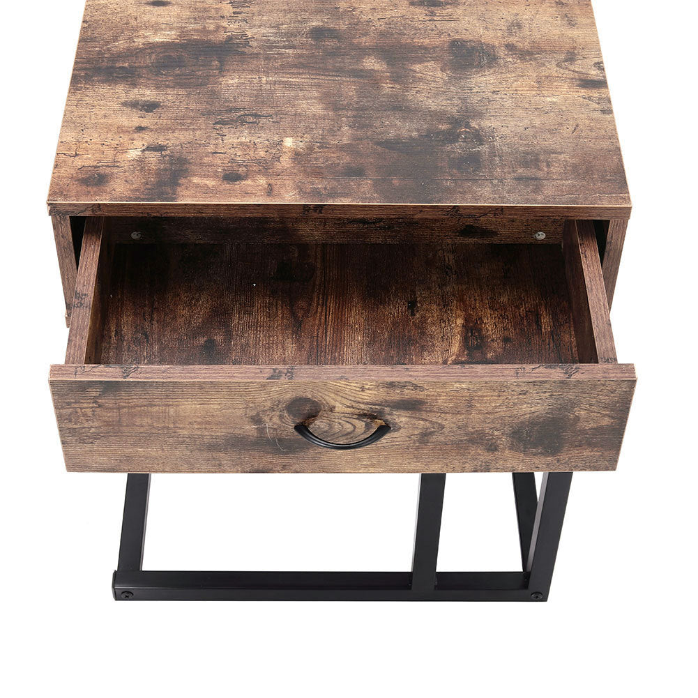 Vintage C-Shaped Sofa Side End Coffee Table with Drawer