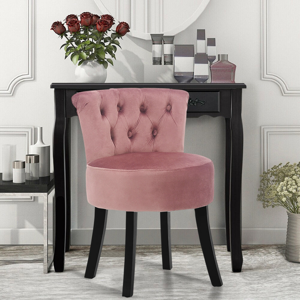 Velvet/Linen Button Dining Dressing Table Stool Wooden Makeup Chair