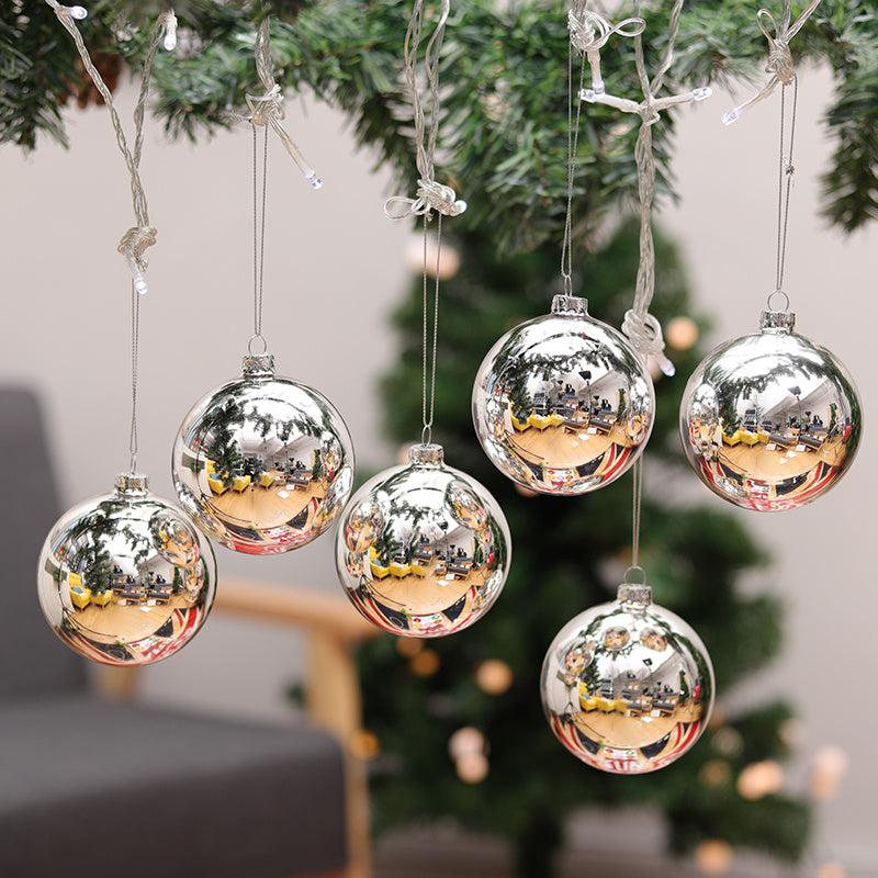 6Pcs Painted Decor Christmas Shop Hanging Baubles Craft Xmas Mixed Glitter Balls