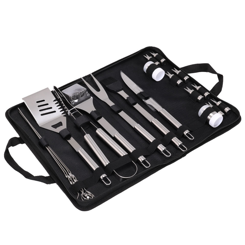 20Pcs Steel BBQ Grill Tools Set Outdoor Barbecue Utensils
