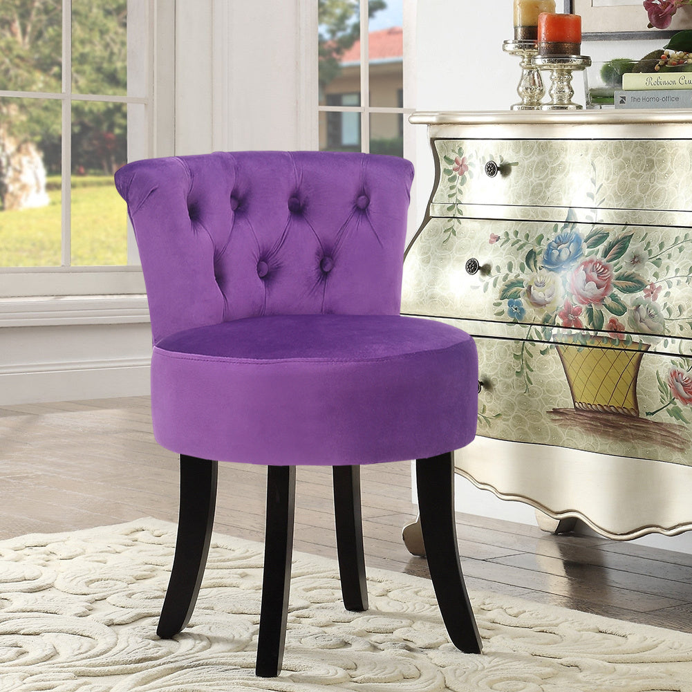 Velvet/Linen Button Dining Dressing Table Stool Wooden Makeup Chair