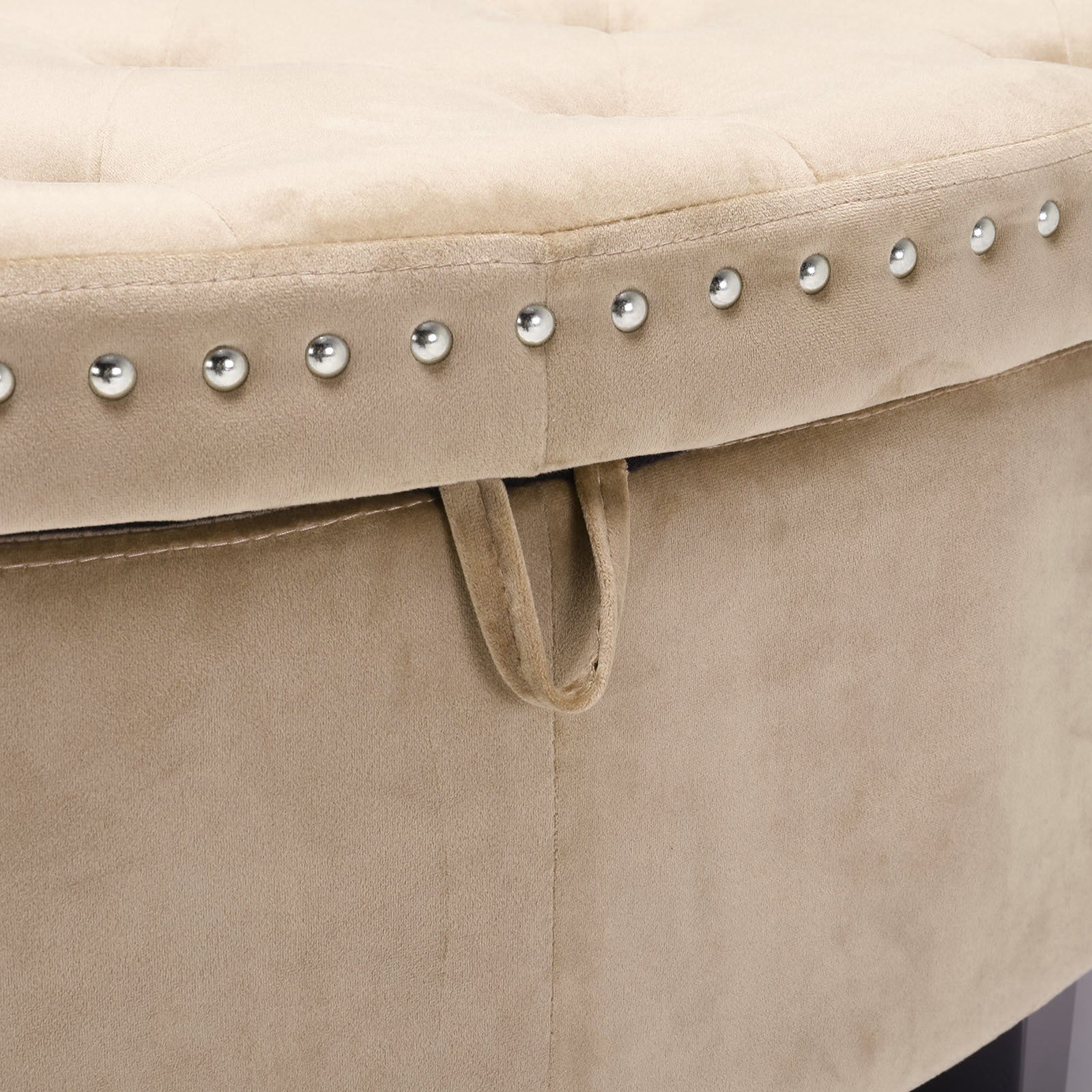 Velvet Ottoman Storage Bench Semi Round Chest Box Chair Footstool Wall Side Seat