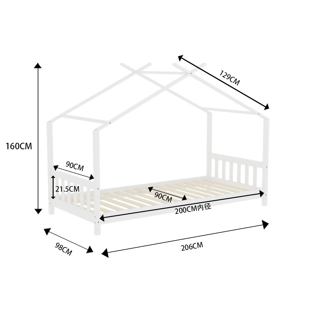Pine Wood Kids Children Large Single Bed House Bed Frame