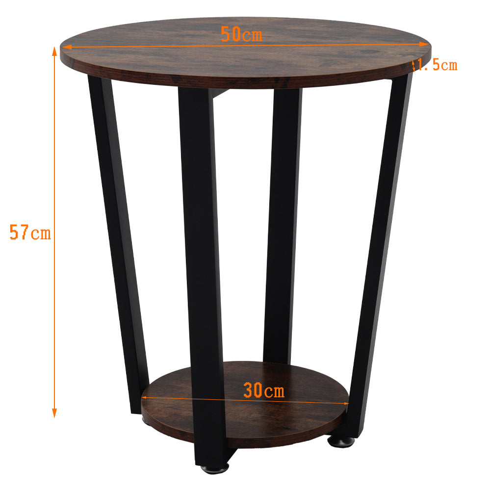 2 Tier Retro Wood Round Coffee Table Sofa End Table