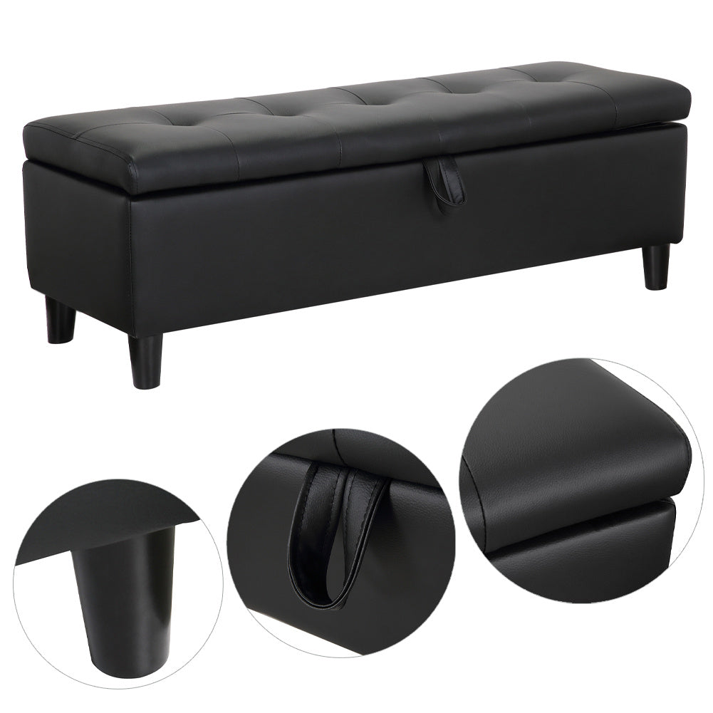 PU Leather Ottoman Storage Bench Footstools Buttoned Bed Window Sofa Seats