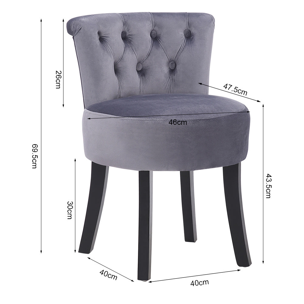 Velvet/Linen Button Dining Dressing Table Stool Wooden Makeup Chair