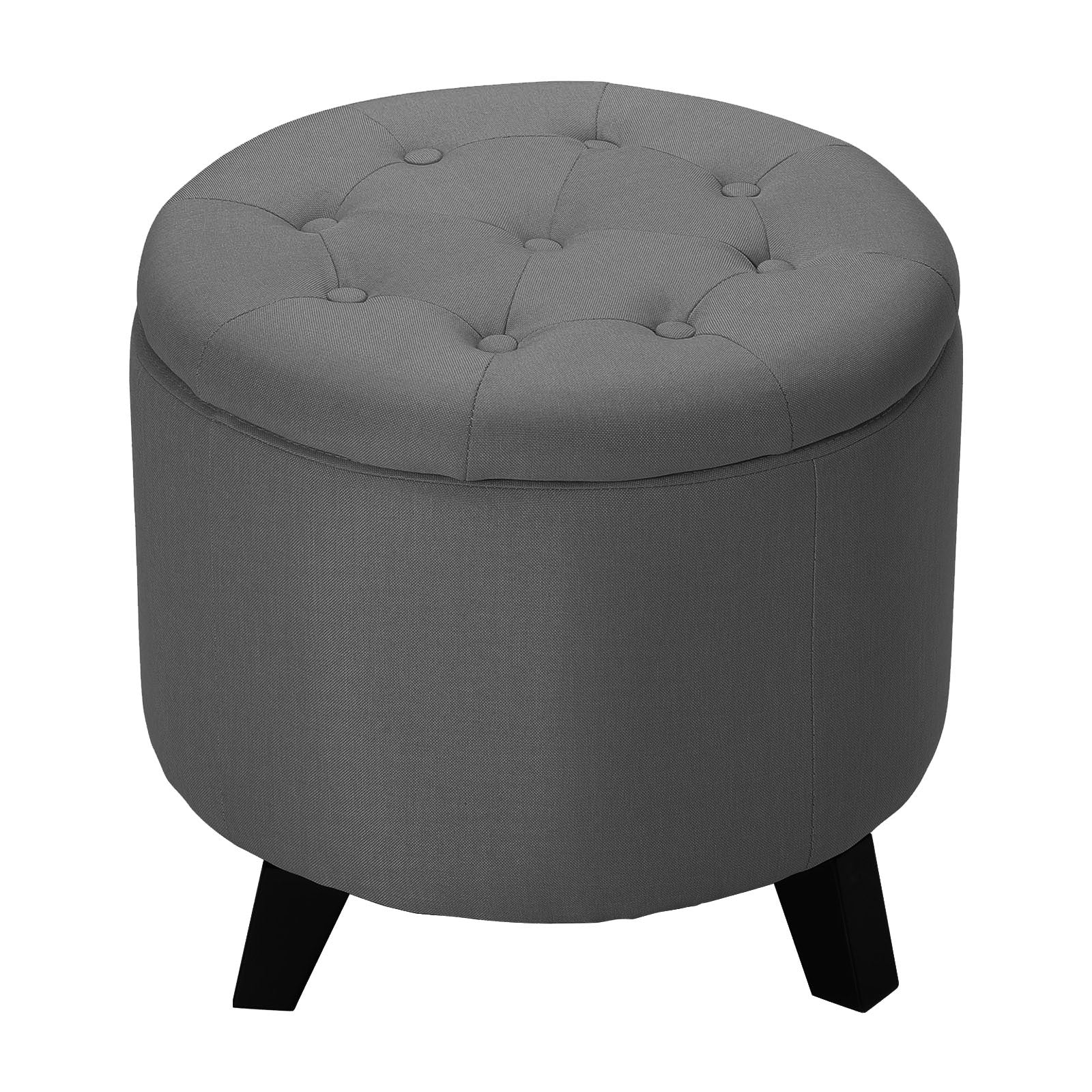 Linen Round Ottoman Footrest Storage Stool Vanity Bedroom Living Room Chair