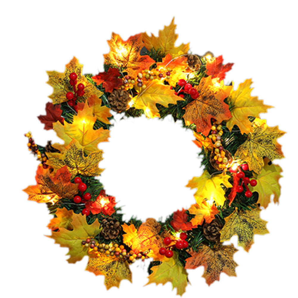 40cm/60cm LED Halloween Decor Fall Door Hanging Wreath Autumn Maple Leaf Garland