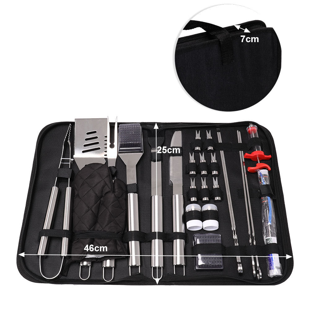 25Pcs Steel BBQ Grill Tool Set Barbecue Utensils Cutlery Kit