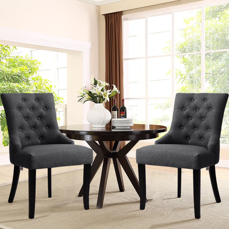 2x Button Back Dining Chairs Retro Fabric Padded Kitchen Dinner Seat
