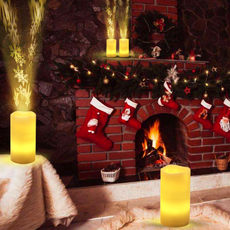 LED Flameless Pillar Candle Light Night Light Snowflake Projection 4 Timing Mode