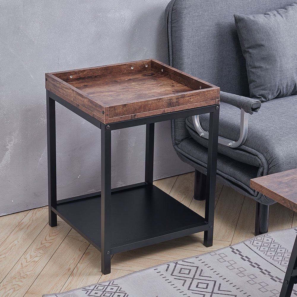 2 Tier Square Wood Coffee Table End Table Nightstand